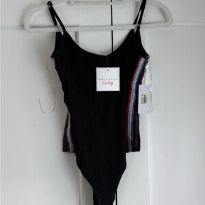 HONEY PUNCH BLACK KNIT BODY SUIT WITH GLITTER STRIPES
